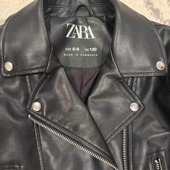 Zara Kid’s Faux Leather Biker Jacket Sz. 8-9 - Picture 2 of 5